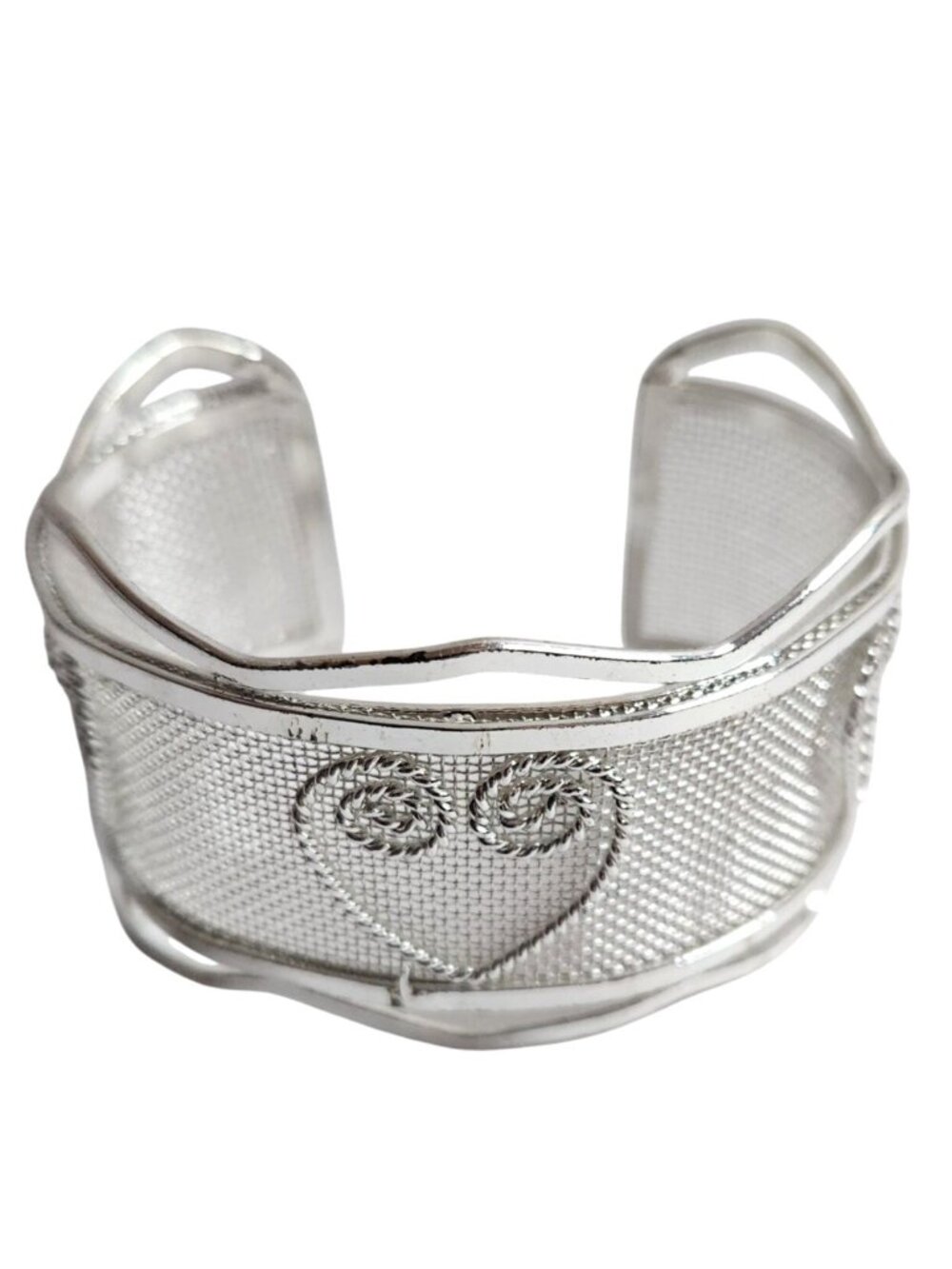 Bracelet silver tone Mesh cuff Heart Gift valentine love womens jewelry
